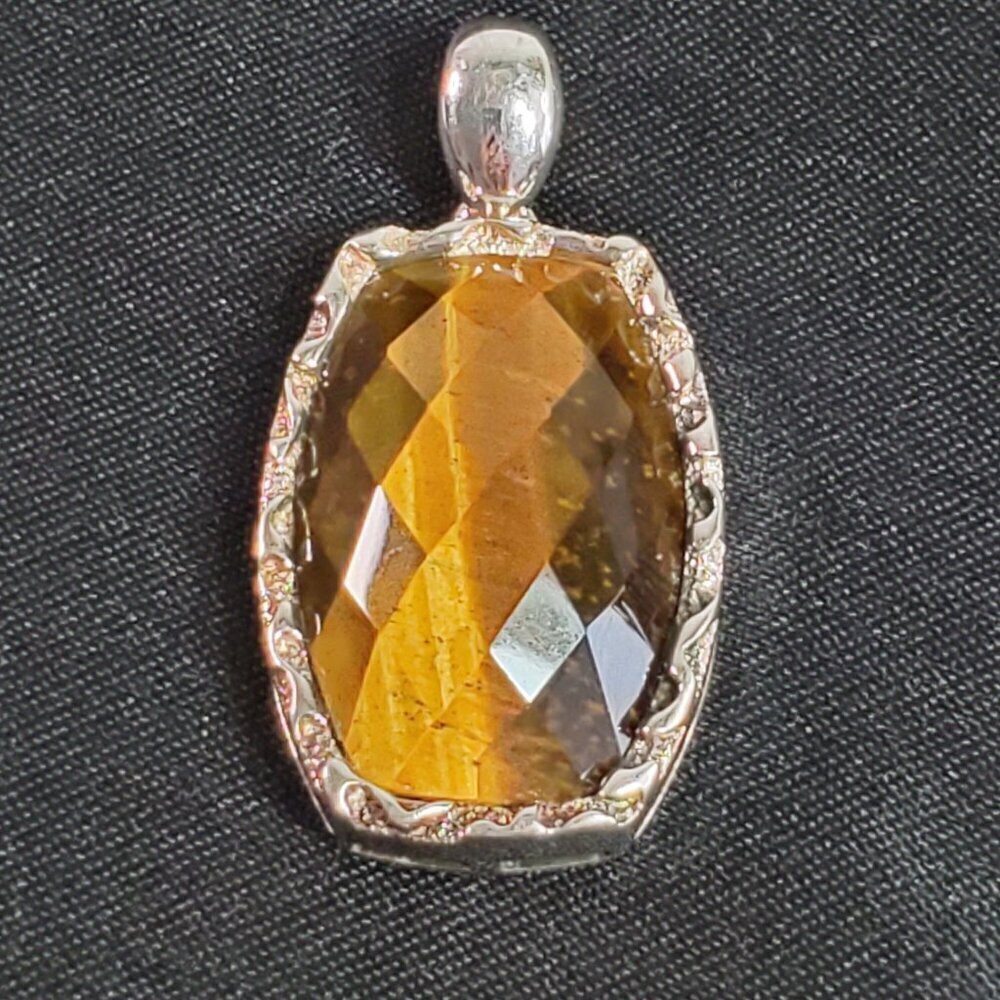 Whitney Kelly Faceted Tigers Eye Pendant Sterling Silver 2 inches signed WK 925